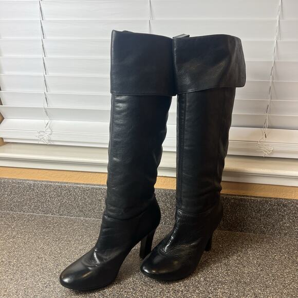 Steve Madden Knee High Boots Womens Sz 8.5M Black Leather High Heel Dress/Casual - Picture 1 of 9